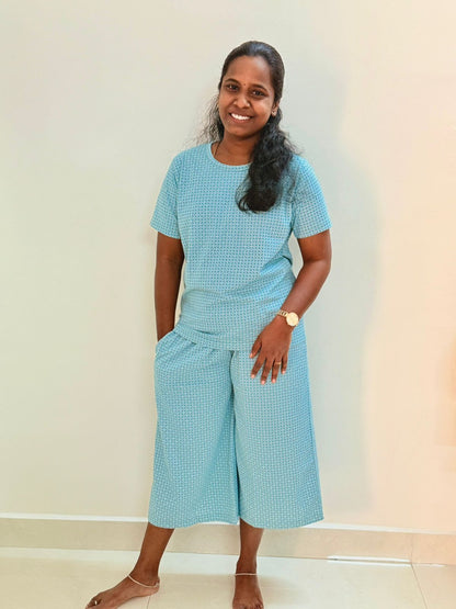 Women's 3/4 th Palazzo coord set - Golden Blue