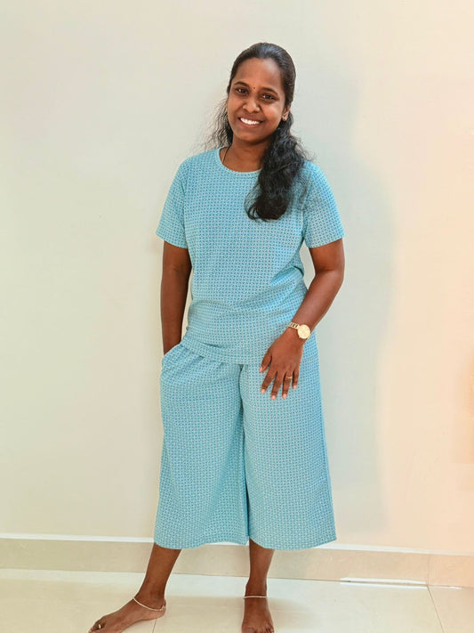 Women's 3/4 th Palazzo coord set - Golden Blue