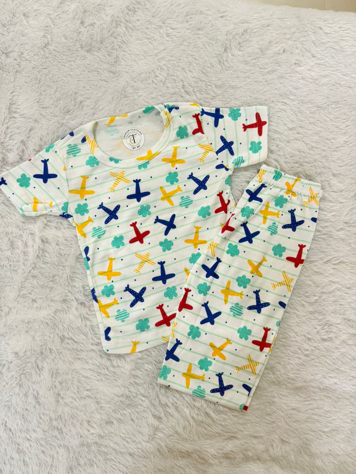 Kids Wear - Unisex Pyjama set - White aero pant set