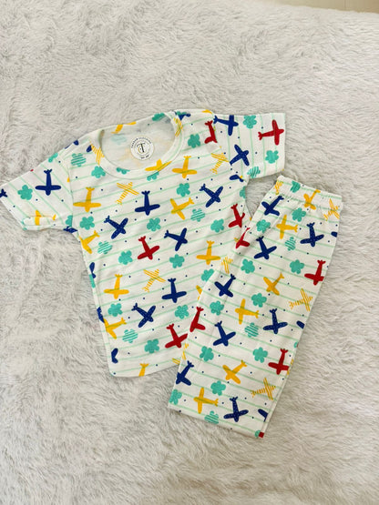 Kids Wear - Unisex Pyjama set - White aero pant set