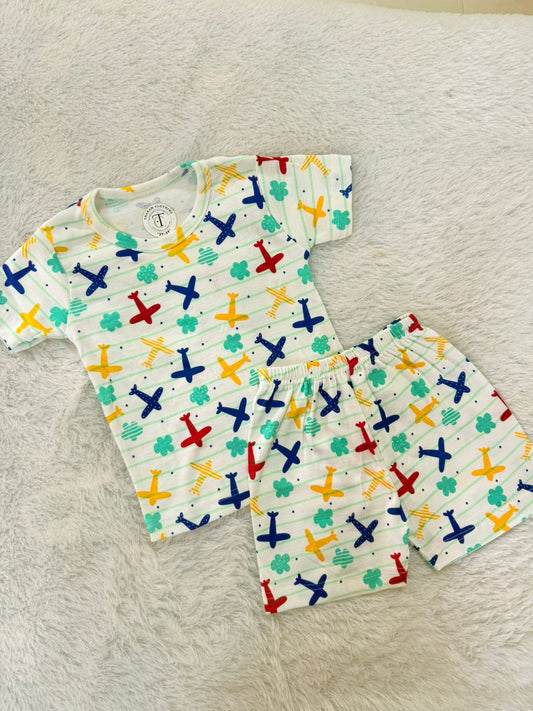 Kids Wear - Unisex coords set - White aero shorts set