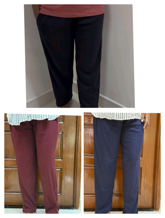 Super saver pack of 3- Women's Straight pant - Black , Maroon, Dark Navy