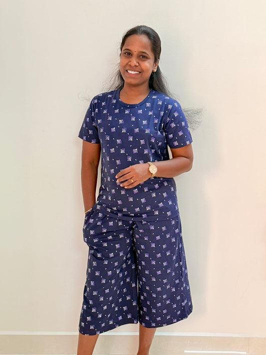 Women's 3/4 th Palazzo coord set - Dark bouquet