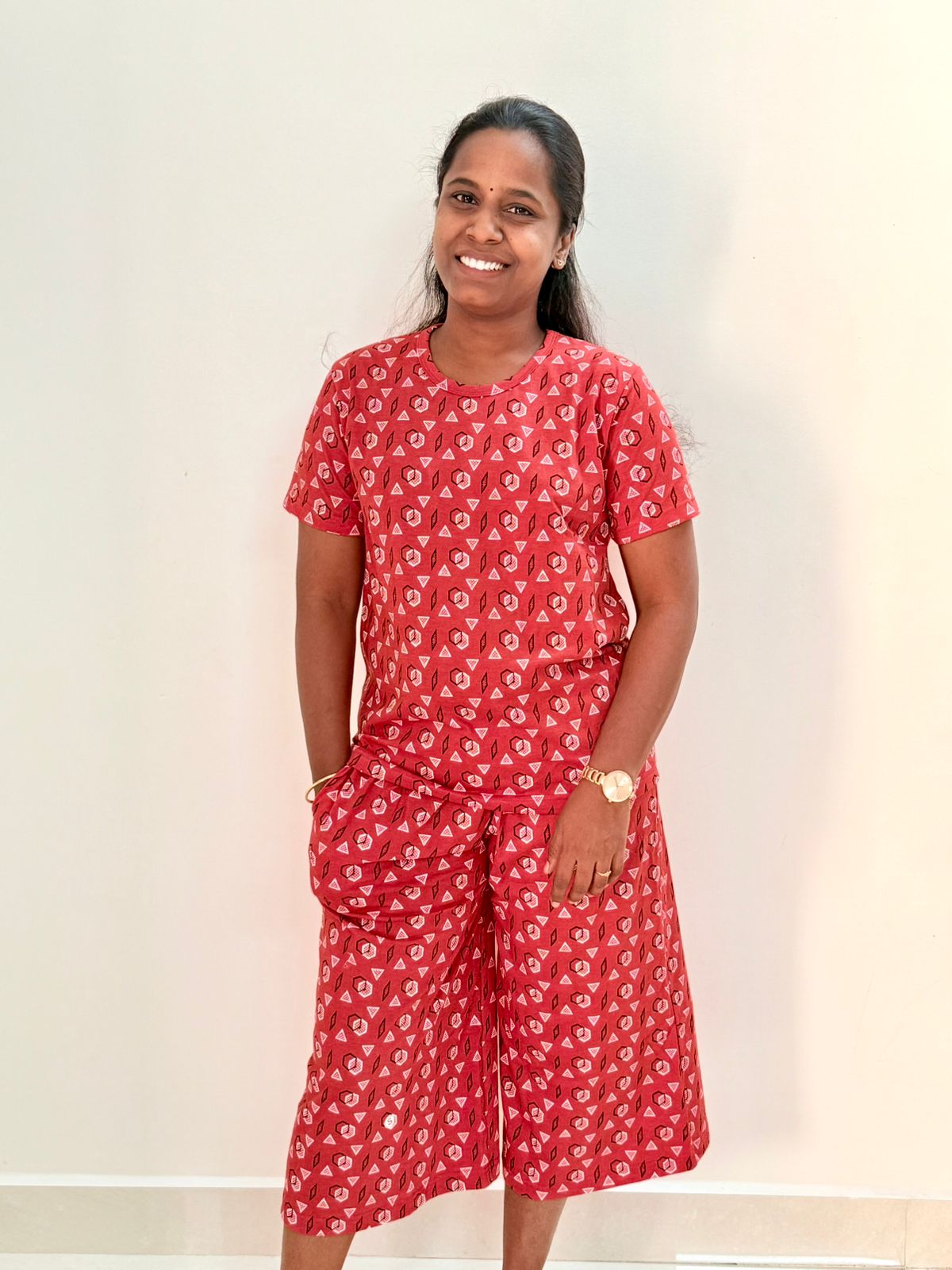 Women's 3/4 th Palazzo coord set - Cherry Hex