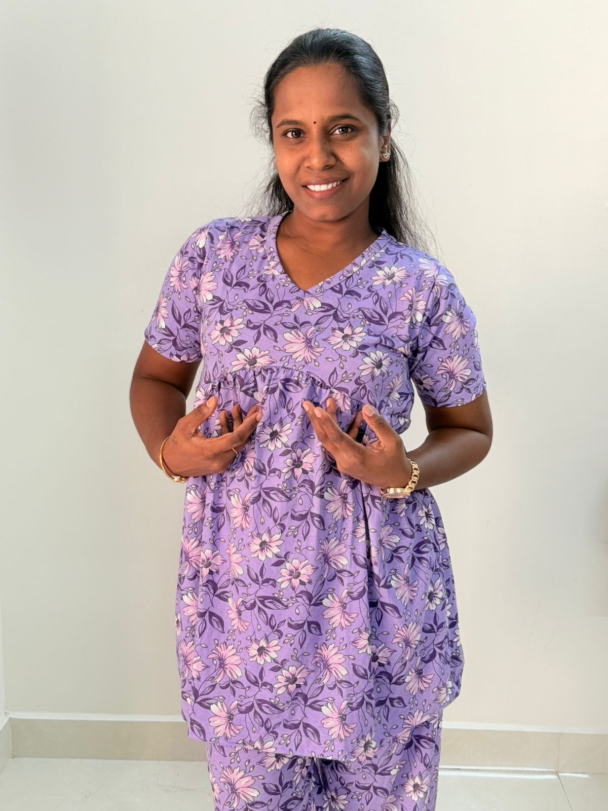 Women's Curvy peplum coord set - Peplum Mauve flora