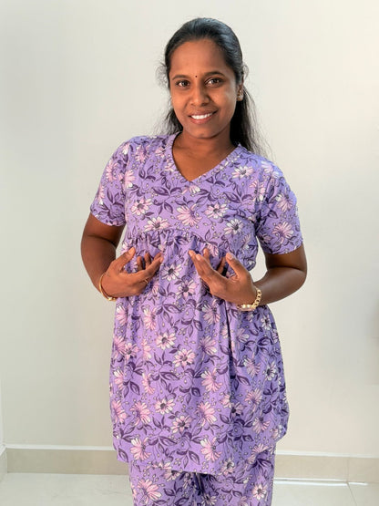 Women's Curvy peplum coord set - Peplum Mauve flora