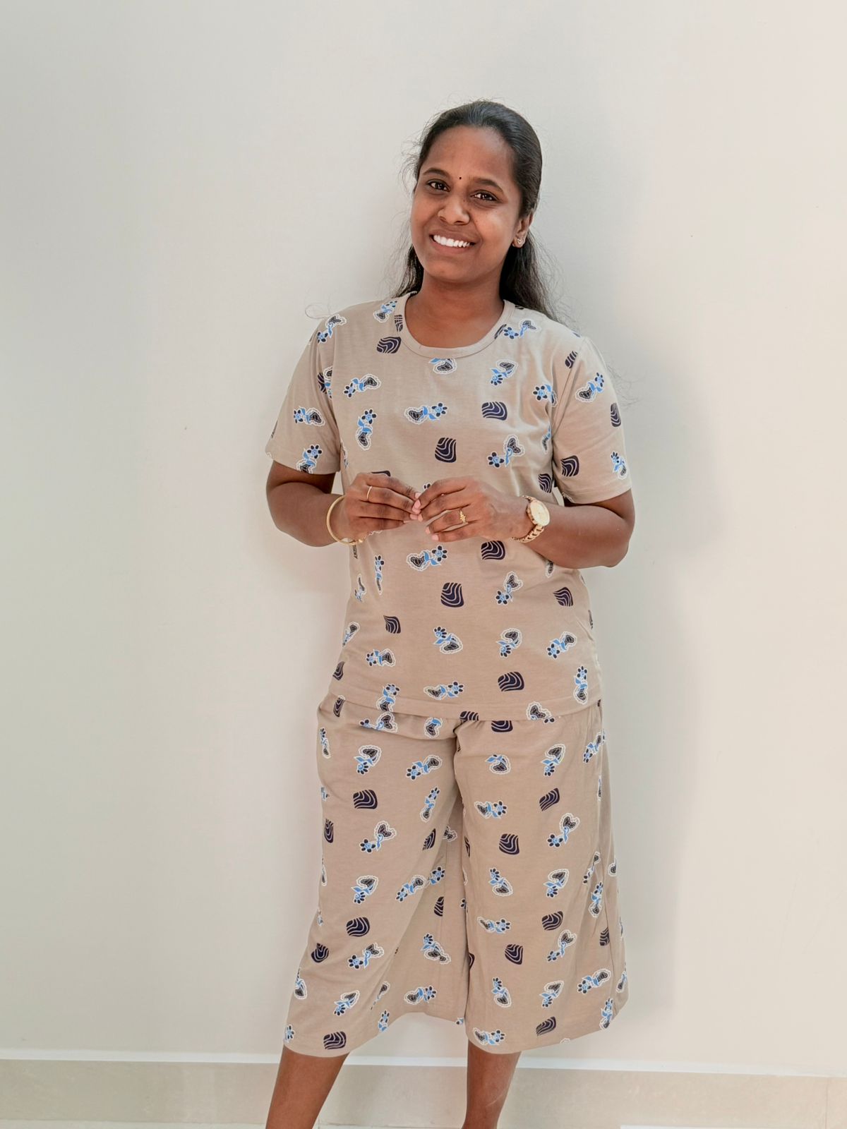 Women's 3/4 th Palazzo coord set - Creamy corn