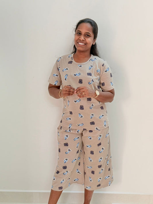 Women's 3/4 th Palazzo coord set - Creamy corn