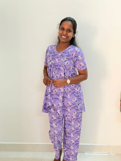 Women's Curvy peplum coord set - Peplum Mauve flora