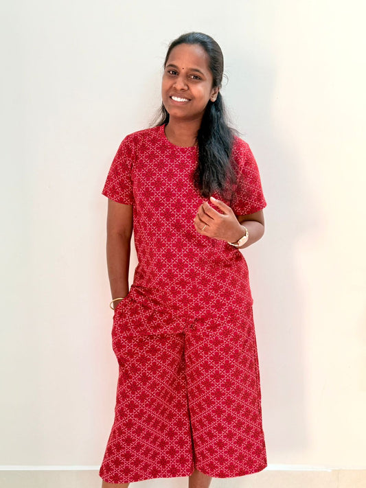 Women's 3/4 th Palazzo coord set - Apple flora