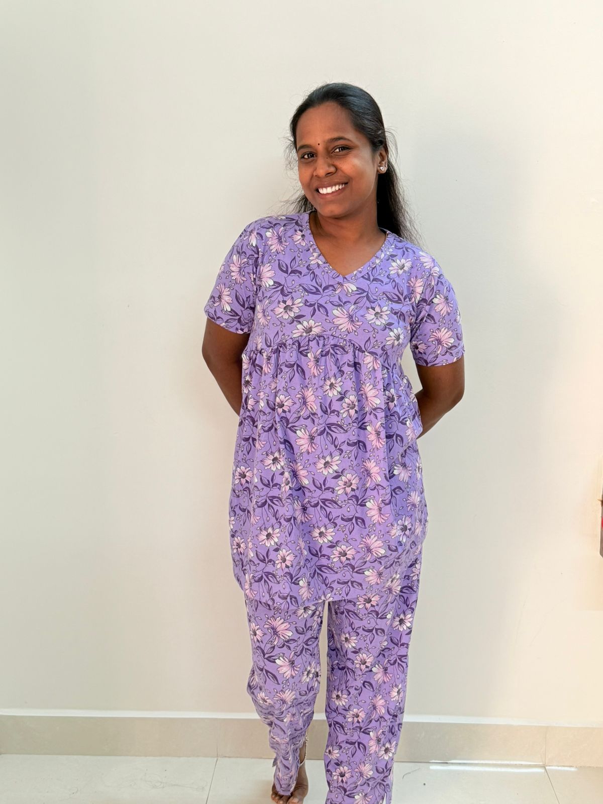 Women's Curvy peplum coord set - Peplum Mauve flora