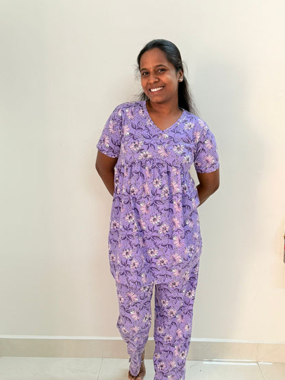 Women's Curvy peplum coord set - Peplum Mauve flora