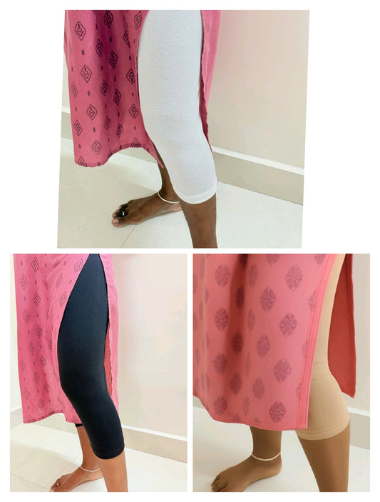 Super saver pack of 3 Calf length leggings - (Black, white and Skin )