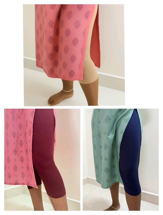 Super saver pack of 3 Calf length leggings - (Skin, Meroon and Navy)