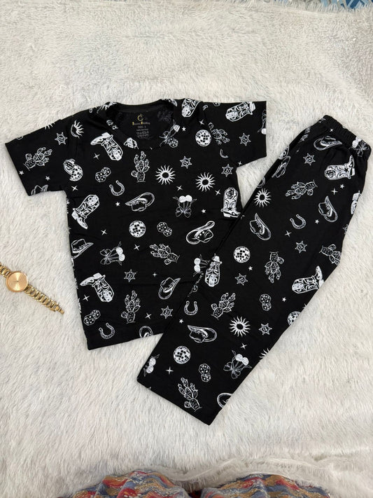 Kids Wear - Unisex Pyjama set - Black Bun