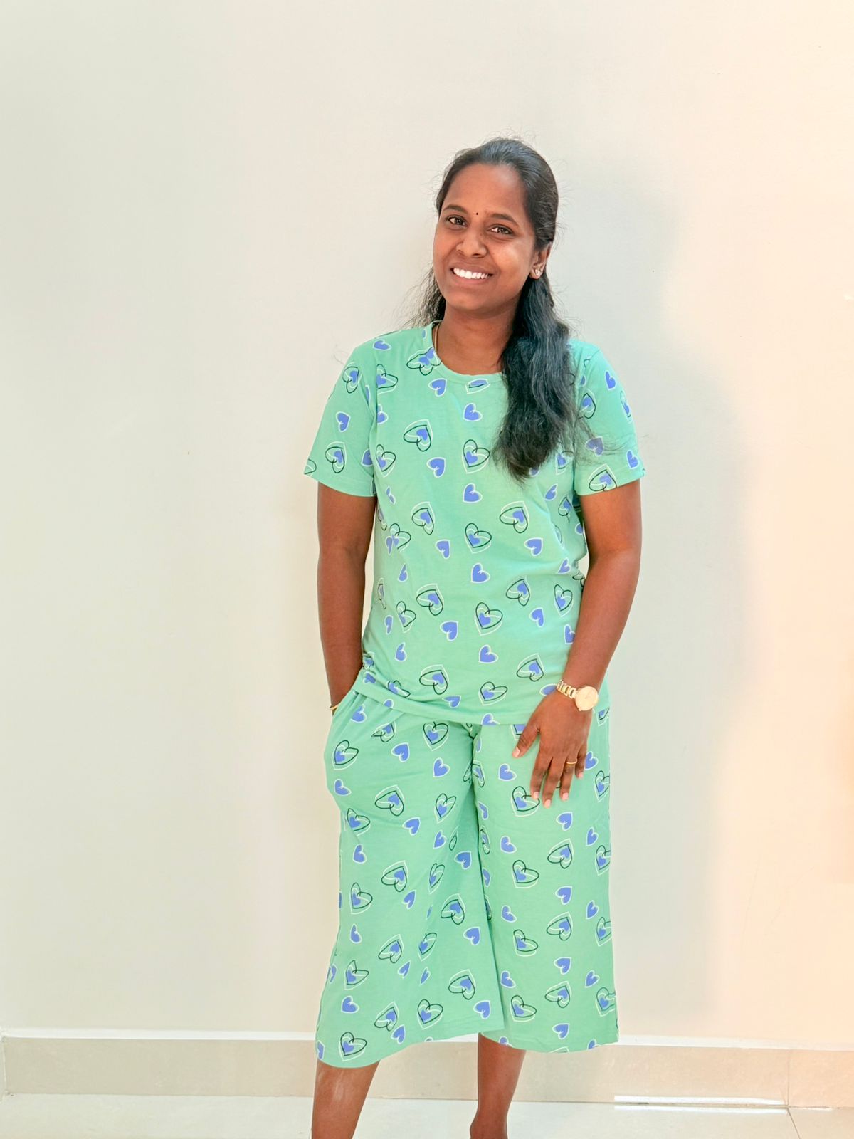 Women's 3/4 th Palazzo coord set - Pista love coords