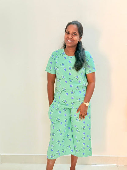 Women's 3/4 th Palazzo coord set - Pista love coords