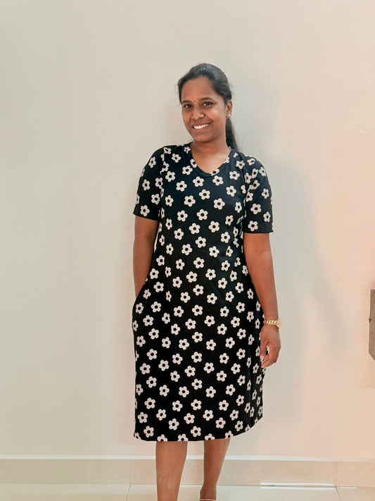 Printed long polo - Black Golden flora