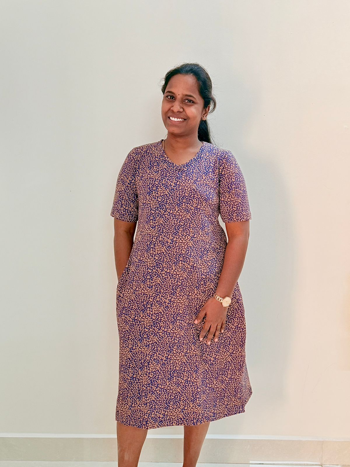 Printed long polo - Navy cream tagar