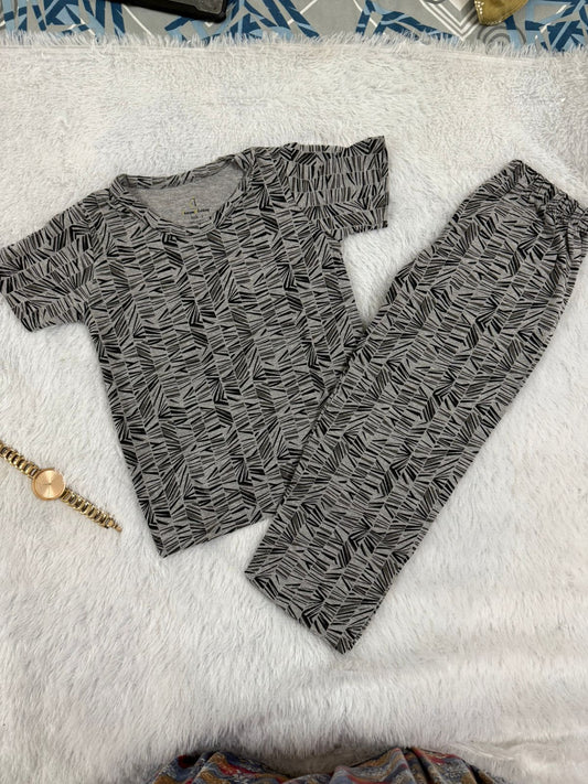 Kids Wear - Unisex Pyjama set - Ash stripes