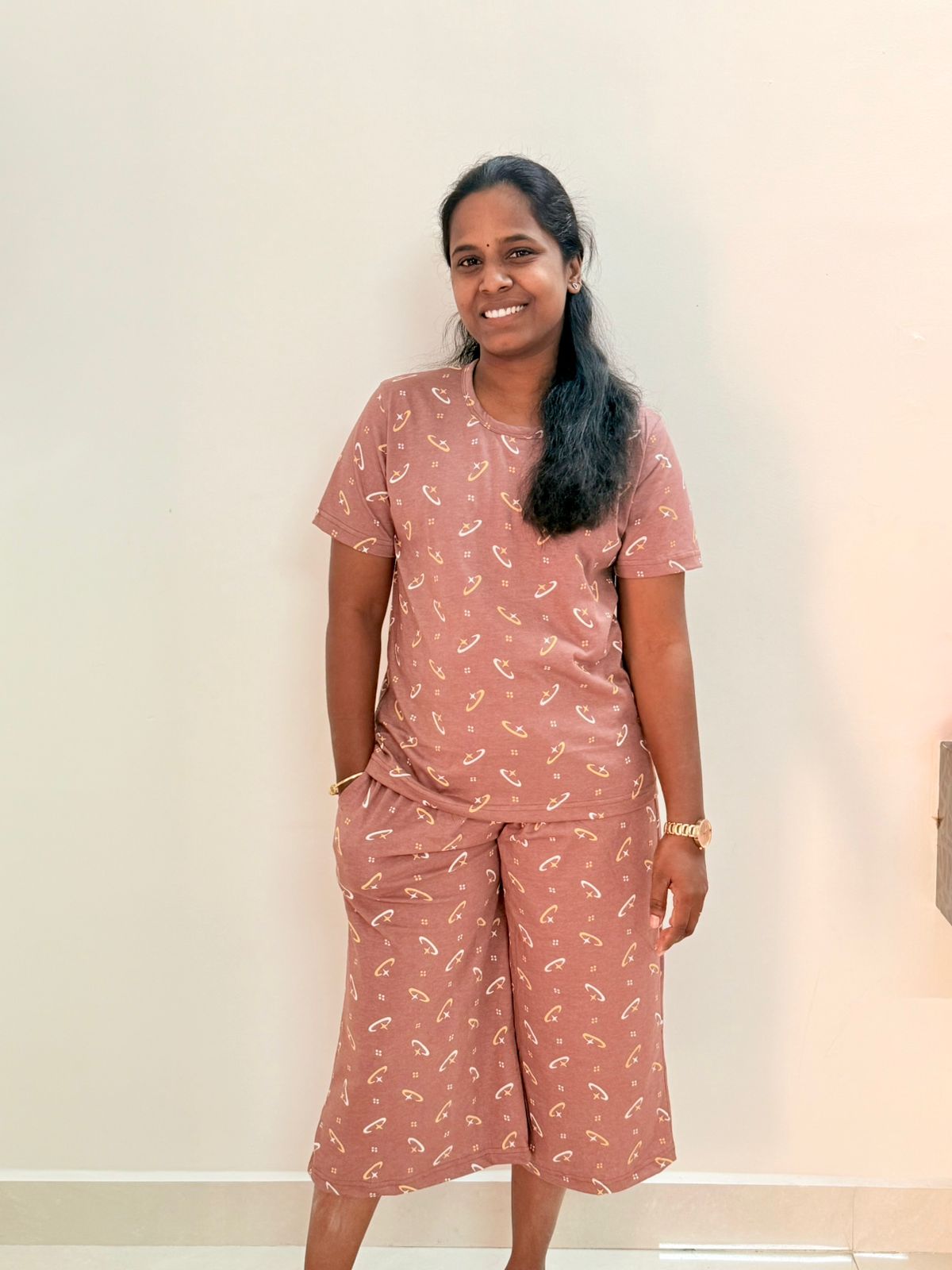 Women's 3/4 th Palazzo coord set - Biscuit moon coords