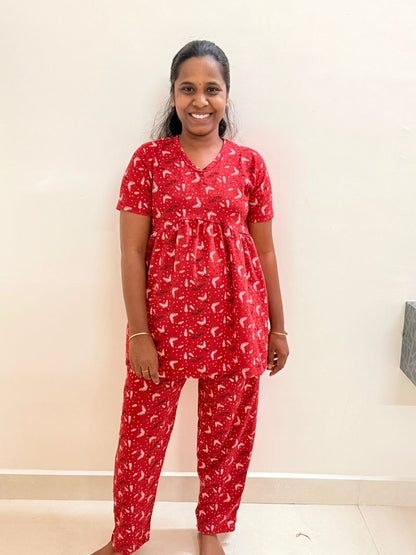 Premium Women's Curvy peplum coord set - Cherry leaves