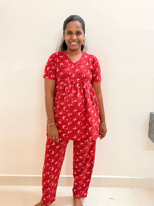 Premium Women's Curvy peplum coord set - Cherry leaves