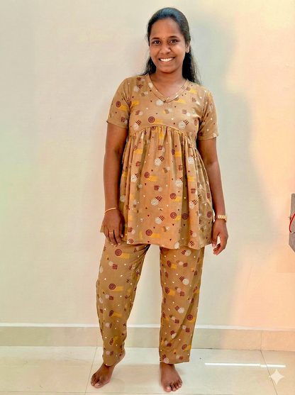 Premium Women's Curvy peplum coord set - Sandal Gold