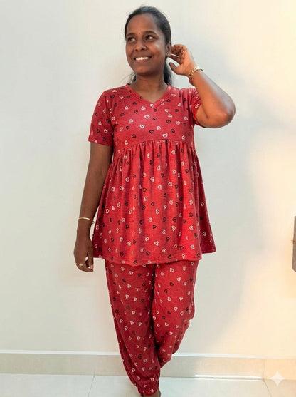 Prebooking - Premium Women's Curvy peplum coord set - Mini red hearts