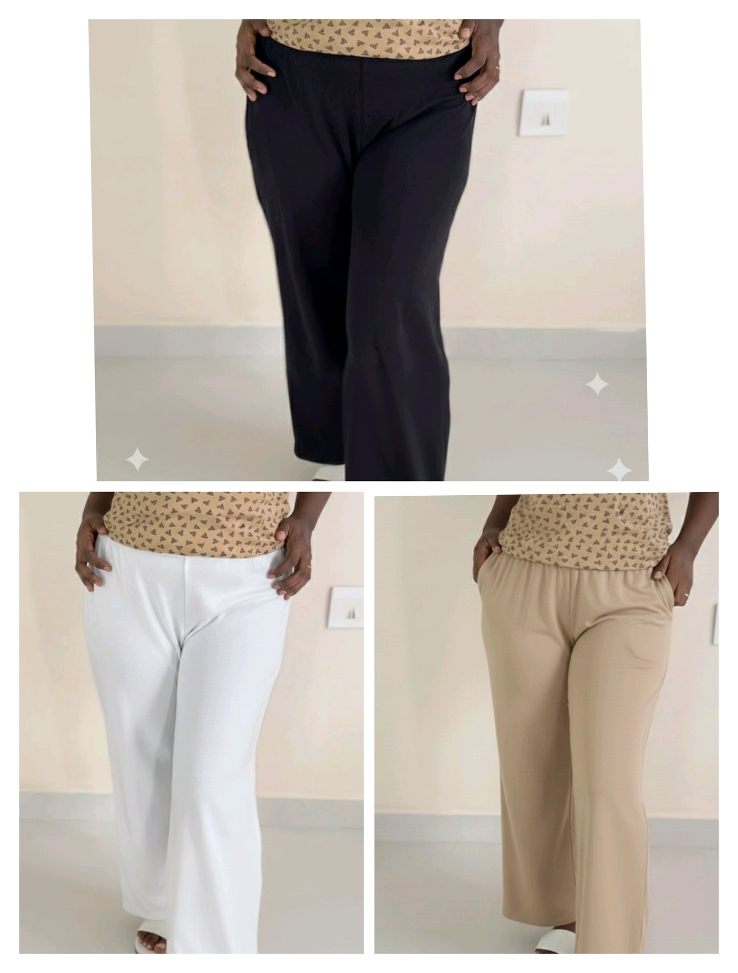 Super saver combo pack of 3 Women's Palazzo pant - Black , White ,Skin