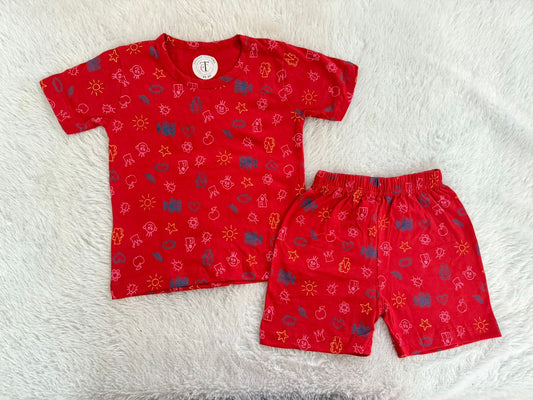 Kids Wear - Unisex Coord sets -Red ronak  coords set