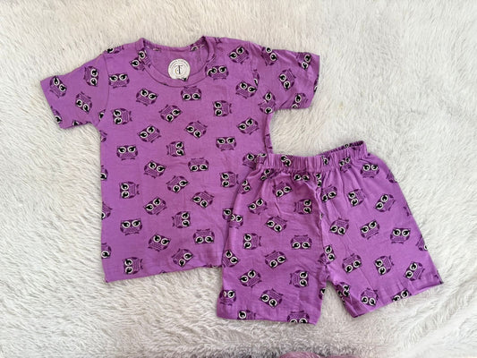 Kids Wear - Unisex Coord sets -Mauve owl coords set