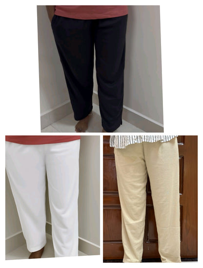 Super saver pack of 3- Women's Straight pant - Black, white ,Milky skin