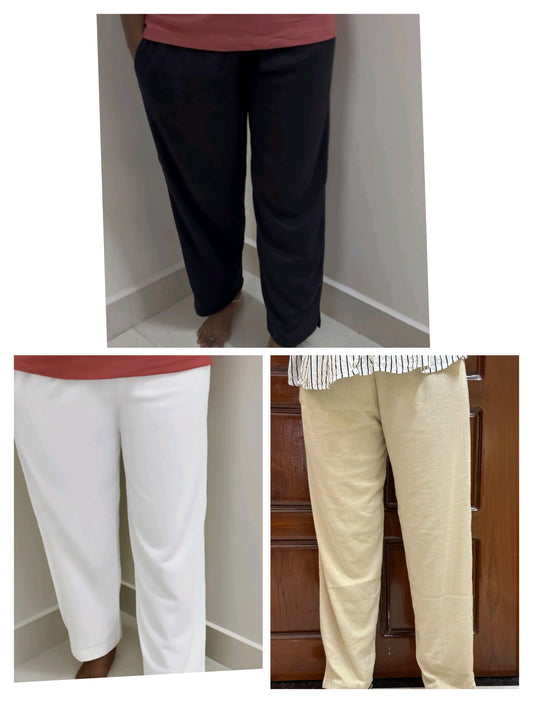 Super saver pack of 3- Women's Straight pant - Black, white ,Milky skin