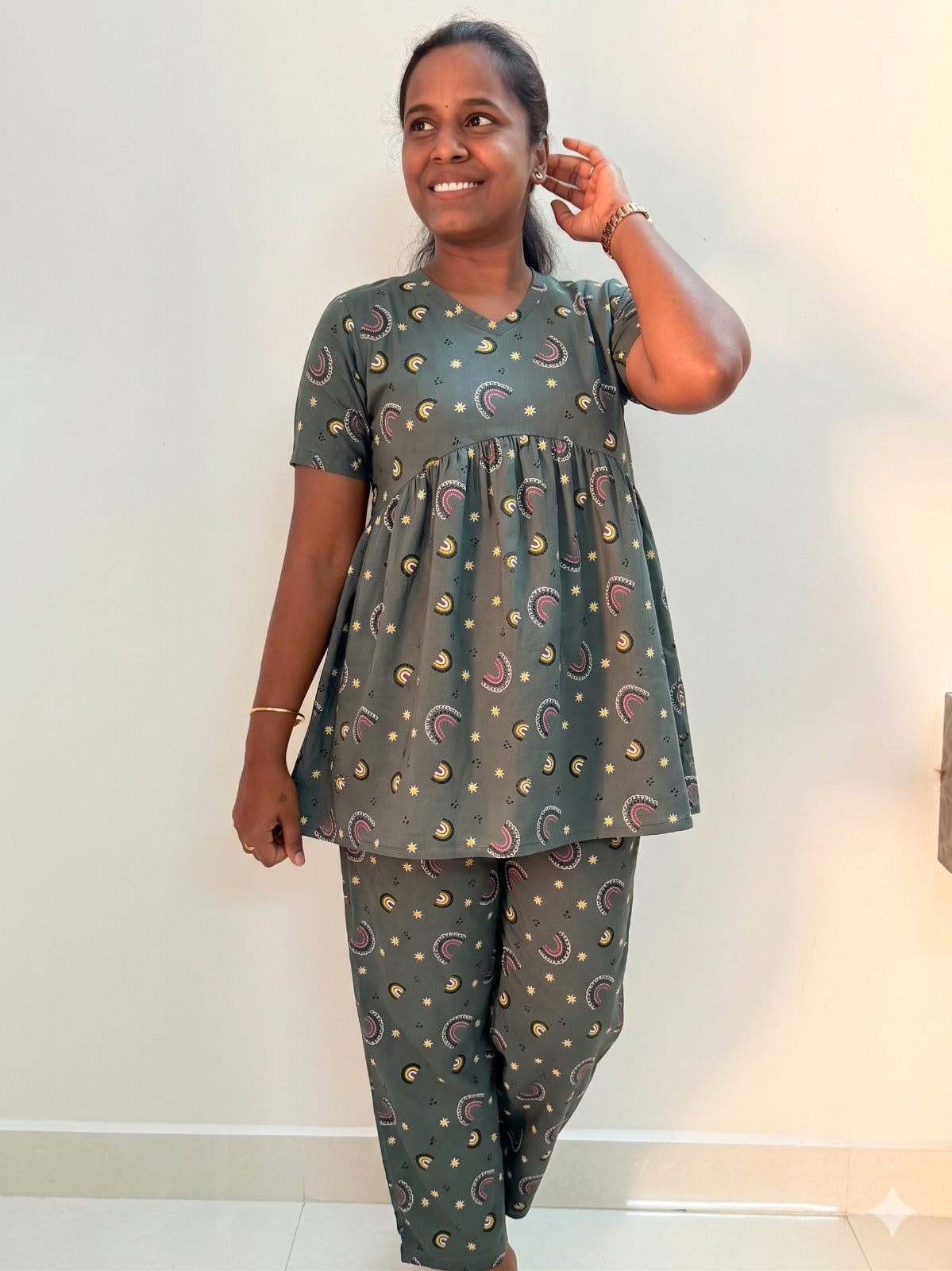 Premium Women's Curvy peplum coord set - Multi rainbow