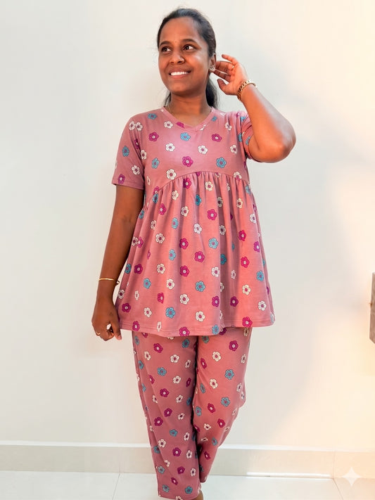 Premium Women's Curvy peplum coord set - Pastel lilly