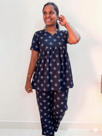Prebooking* - Premium Women's Curvy peplum coord set - Navy rangol peplum