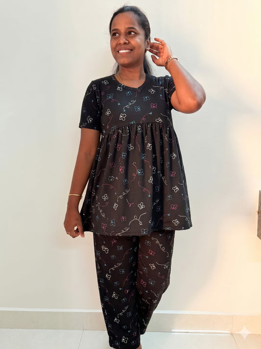 Premium Women's Curvy peplum coord set - Dark Butterflies