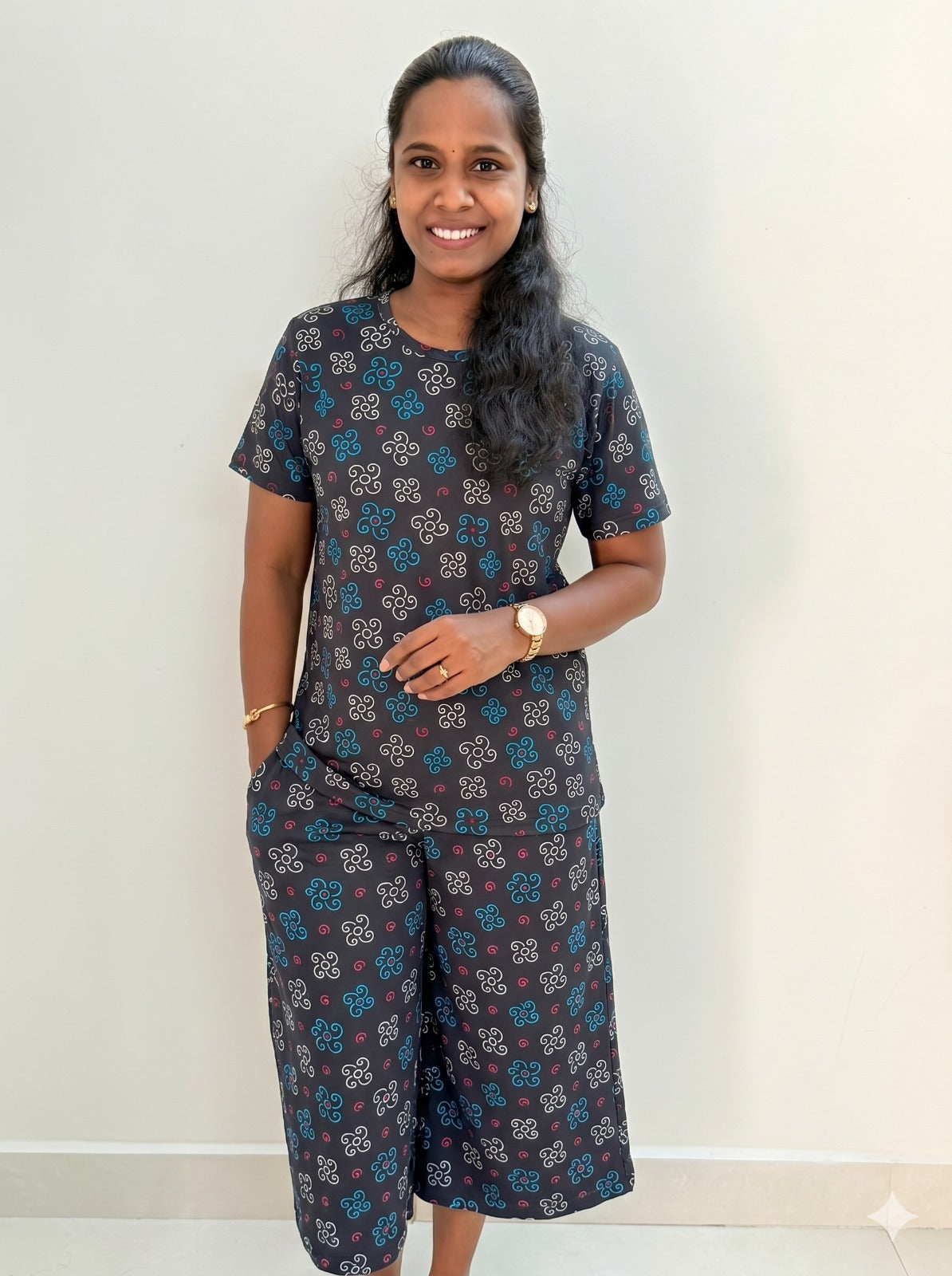 Prebooking** - Premium Women's 3/4 th Palazzo coord set -Black rangols palazzo coords