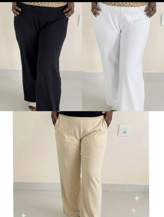 Full length - Super saver combo pack of 3 Women's Palazzo pant - Black , White ,Milky skin