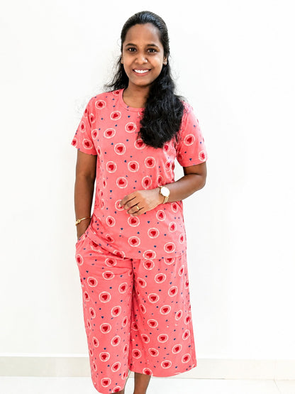 *Ready to dispatch* - Premium Women's 3/4 th Palazzo coord set - Pink heartin palazzo coords