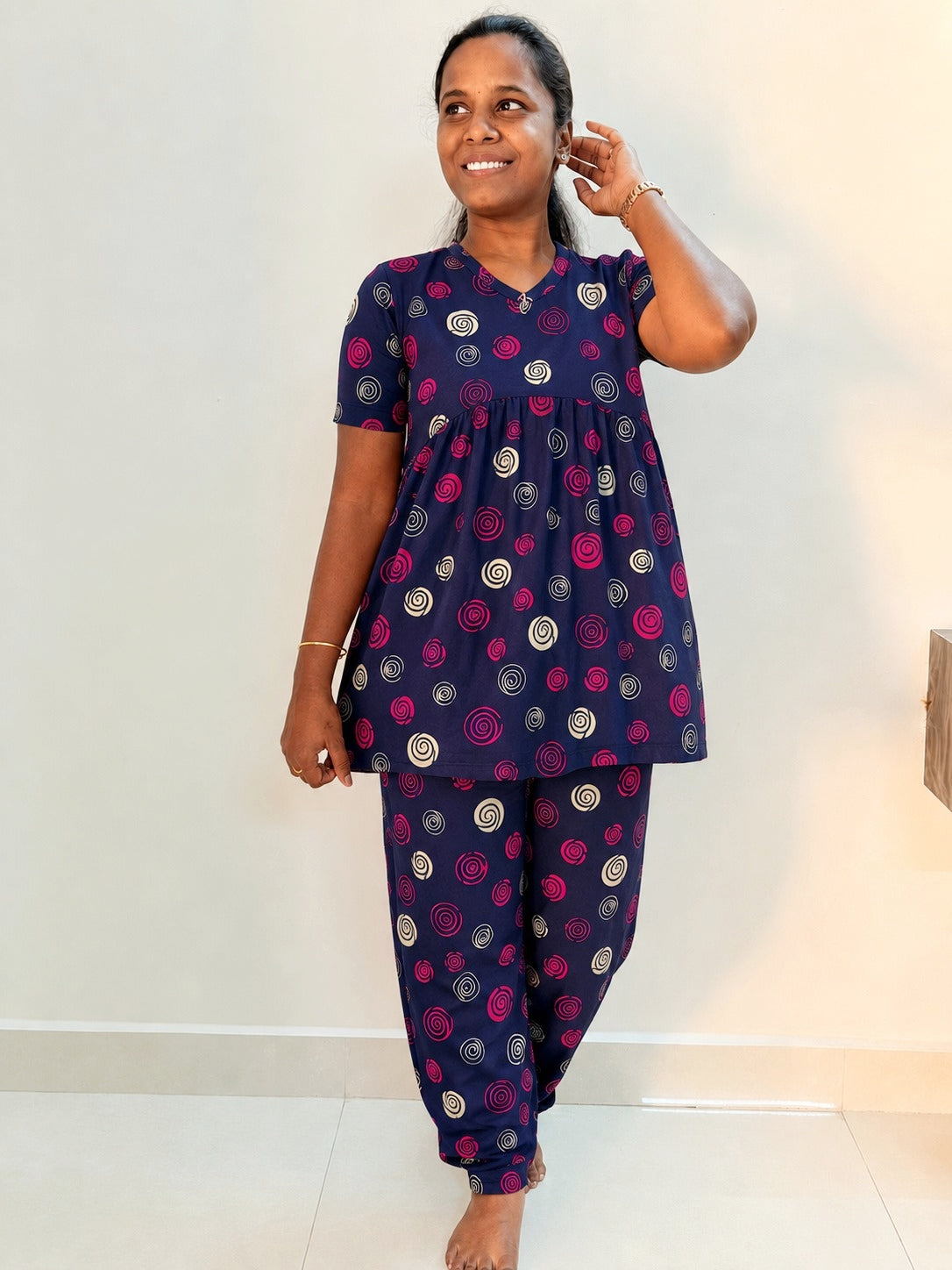 *Ready to dispatch* - Premium Women's Curvy peplum coord set - Navy ringos peplum coords
