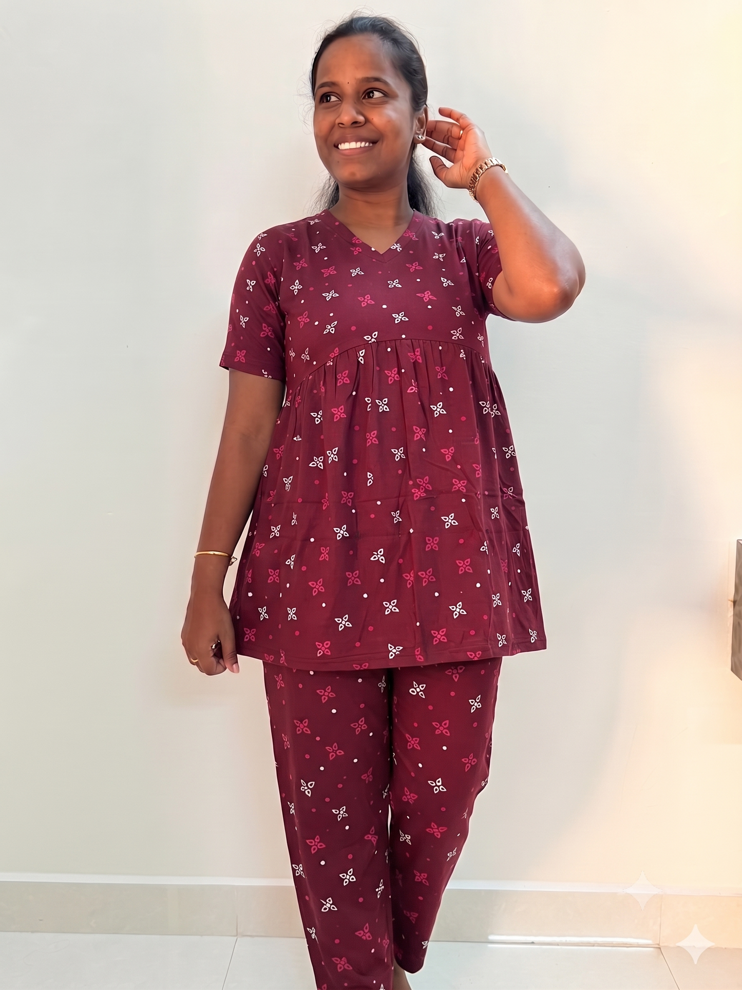 PREBOOKING - Premium Women's Curvy peplum coords - Meroon double flora peplum coords