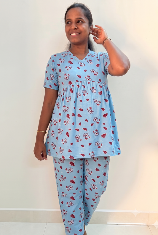 Premium Women's Curvy peplum coords - Sky red Flor peplum coords