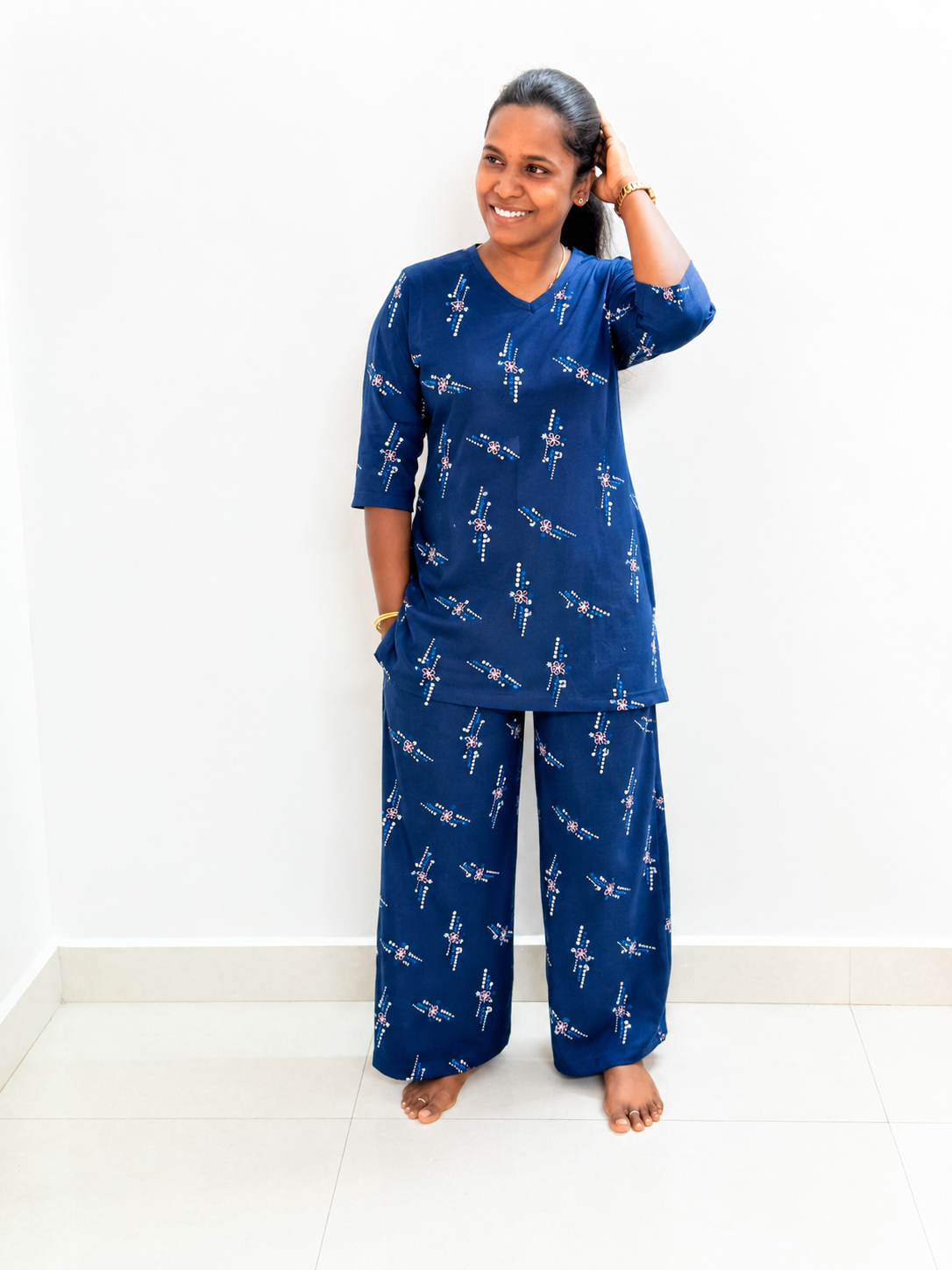 *PREBOOKING* - Women's Kurthi night set  - Blue triplets Kurthi set