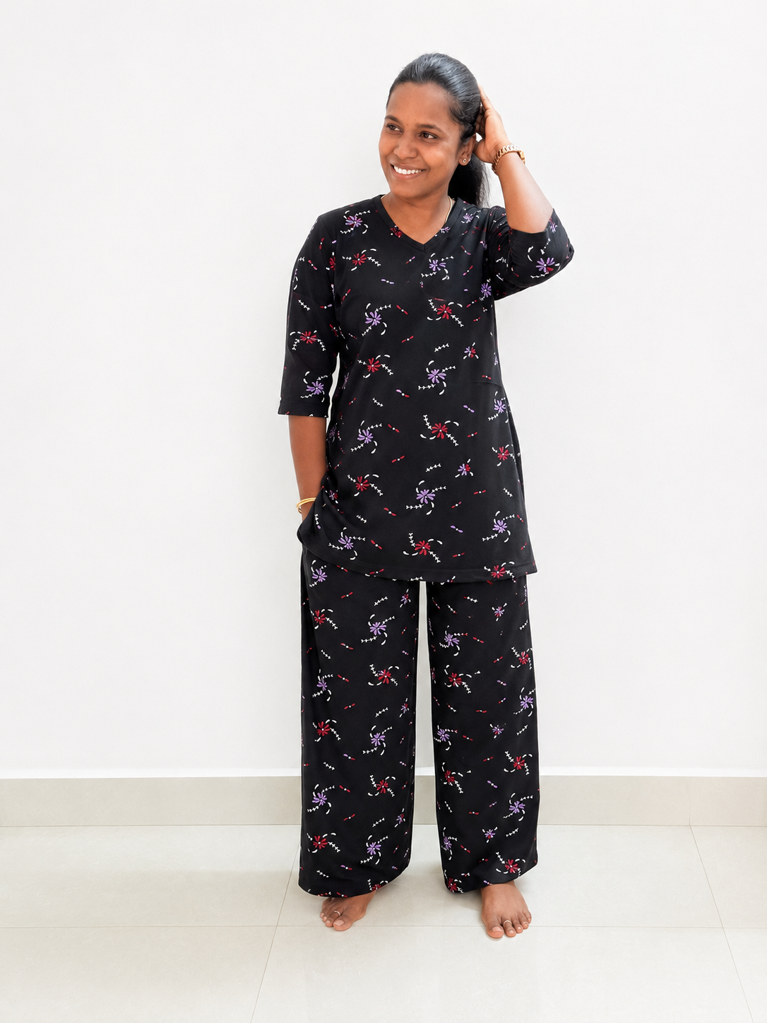 *PREBOOKING* - Women's Kurthi night set - Karuppu poo chakkar
