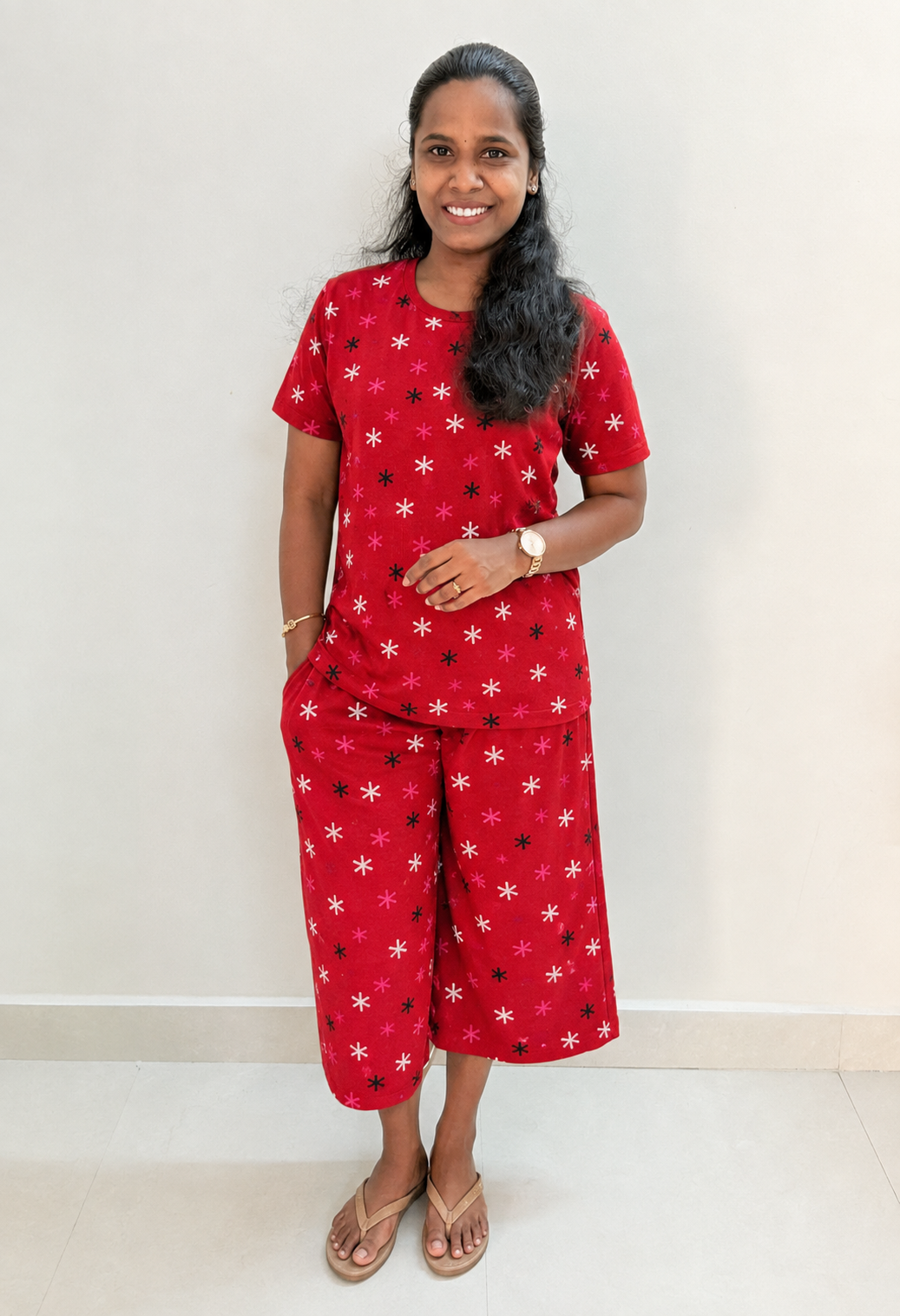 *PREBOOKING* - Women's 3/4 th Palazzo coord set - Red stars palazzo coords