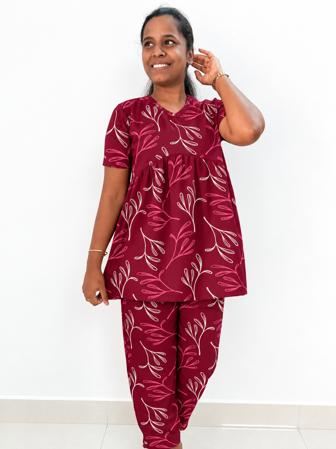 *PREBOOKING * - Premium Women's Curvy peplum coord set - Meroon zigged peplum coords