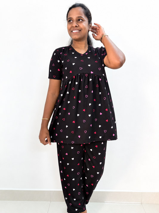 *PREBOOKING * - Premium Women's Curvy peplum coord set - Black silver hearts  peplum coords