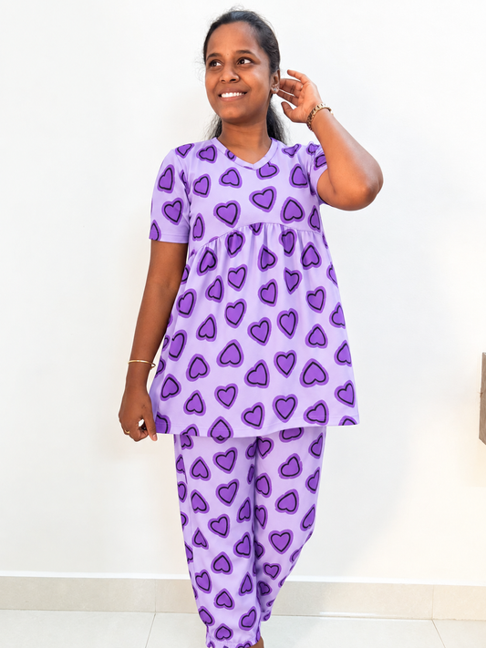 *PREBOOKING* - Premium Women's Curvy peplum coord set - Purple hearts curvy peplum